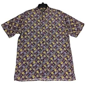 Personal Choice Mens Medium Silk Button Up Shirt Abstract‎ Geometric Band Collar